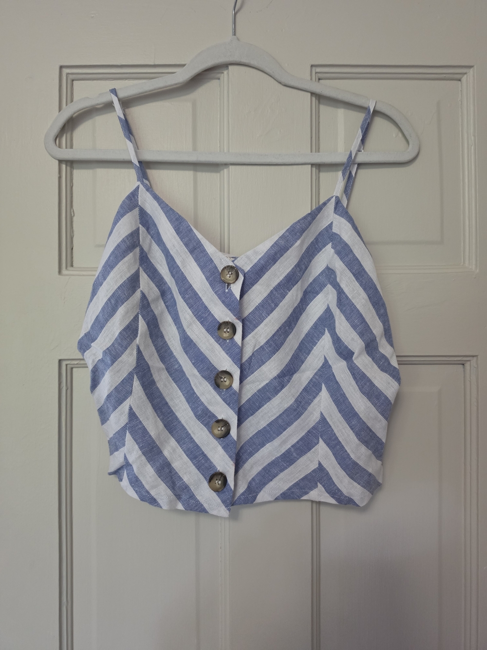 Miss Selfridge Button-Front Striped Linen-Blend Cami Top - Blue & White